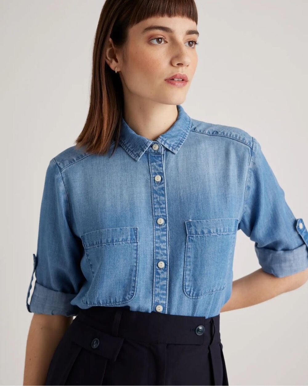 Quince Chambray Long Sleeve Shirt Size Small Blue